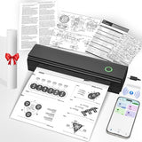 Portable Printers Wireless for Travel, Bluetooth Thermal Printer Supports 8.5" x 11" US Letter & A4 Size, Inkless Mobile Printer Work with Android iPhone Laptop for Home Office School, Black