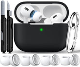 RFUNGUANGO Compatible with AirPods Pro 2nd Generation Case(2023/2022/2019), Soft Silicone Protection AirPod Pro Case Cover(USB-C/Lightning Cable) with Cleaner kit&EarTips,Black