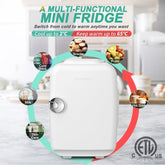 CROWNFUL Mini Fridge, 4 Liter/6 Can Portable Cooler and Warmer Personal Fridge for Skin Care, Cosmetics, Food, Great for Bedroom, Office, Car, Dorm, ETL Listed (White)CROWNFUL