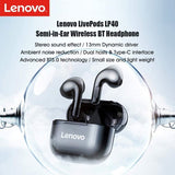 Lenovo LivePods LP40 TWS Semi - In - Ear Earbuds BT 5.0 True Wireless Earbuds with Touch Control Handsfree Call Stereo Sound Noise Cancelling Headphones with Two - Ear Design, BlackVisit the Lenovo Store