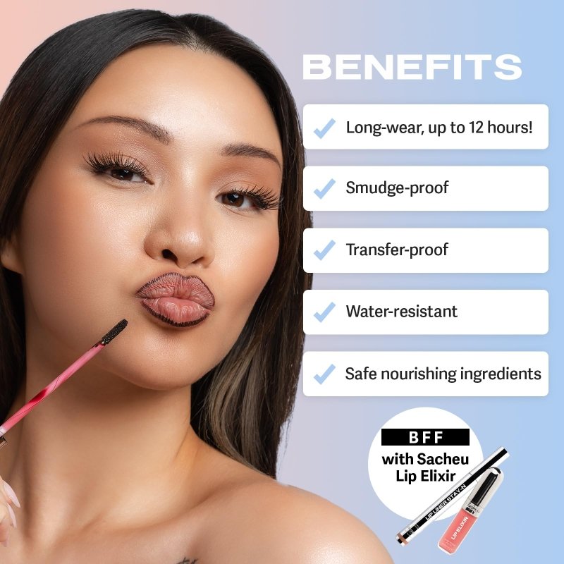 Sacheu Lip Liner Stay - N - Peel Off Lip Stain. Long Lasting Matte Lip Tattoo, Transfer Proof Lipstain Infused with Hyaluronic Acid & Vitamin E, for All Skin Types. Vegan and Cruelty - Free, nOOHdeSacheu