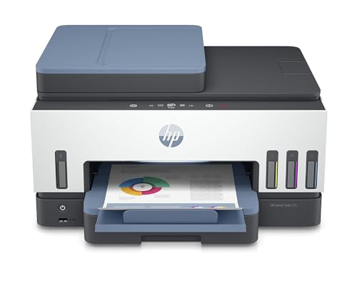 HP Smart Tank 795 All-in-One Printer wireless, Print, Scan, Copy, Fax, Auto Duplex Printing, Document Feeder, Print up to 18000 black or 8000 color pages, White/Blue [28B96A]