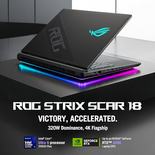 Asus ROG Strix SCAR 18 Gaming Laptop (Off Black) | 18"4K (3840 x 2400, WQUXGA) 240Hz Display, Intel Core Ultra 9 290HX Plus, NVIDIA RTX5090 24GB, 64GB RAM, 2TB SSD, Win11 [G835LXG-TQ512W]