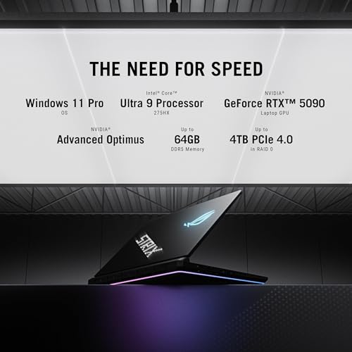 ASUS ROG Strix SCAR 18 (2025) Gaming Laptop, 18” ROG Nebula HDR 1610 2.5K 240Hz/3ms, NVIDIA GeForce RTX 5090, Intel Core Ultra 9 275HX, 32GB DDR5, 2TB PCIe Gen 4 SSD, Wi-Fi 7, Win 11 Pro, G835LX-XS97