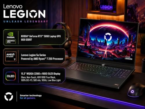 Lenovo Legion 5 15.3" Gaming Laptop | AMD Ryzen 7 250 | NVIDIA GeForce RTX 5060 Laptop GPU 8GB | 165Hz OLED | 16GB DDR5 RAM | 1TB PCIe SSD | HDMI 2.1 | for Gaming & Everyday Use