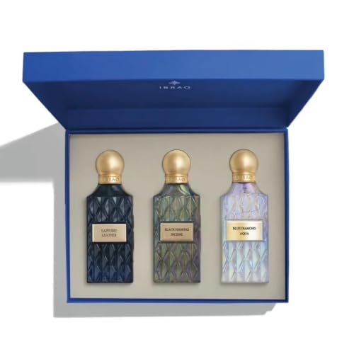 IBRAQ (Ibrahim Al Qurashi) Blue Wish Set 2 | Sapphire Leather Aqua Blue Diamond Black Diamond Incense 3 x 75ml Eau de Parfum - Gift Set