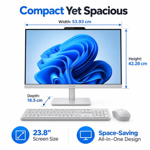 Lenovo A100 23.8" FHD All-in-One Desktop PC, Intel Core i3-N305, 16GB DDR5 RAM, 512GB PCIe NVMe SSD, Intel UHD Graphics, Wi-Fi 6, Windows 11 Upgraded, Cloud Grey – F0JN002SAK