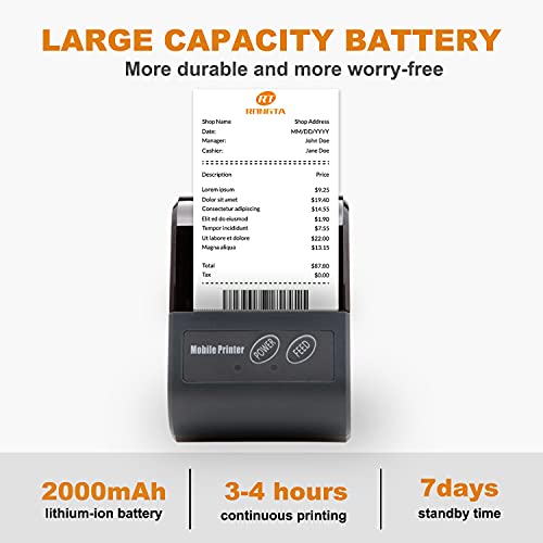 Rongta Mobile Bluetooth Receipt Printer, Mini Portable Thermal POS Printers 58MM for ESC/POS, Compatible with Android/Windows, DO NOT Support Square/iOS/ipad/iPhone, RPP02N (Black)