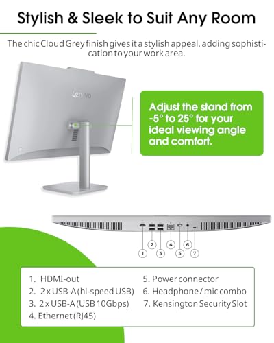 Lenovo All-in-One Desktop Computer 2026, 24" IPS FHD Display, 16GB RAM, 512GB SSD, Windows 11 Pro, Intel UHD Graphics, Intel N100 Processor, Wired Keyboard & Mouse, Home Desktop PC, WiFi 6