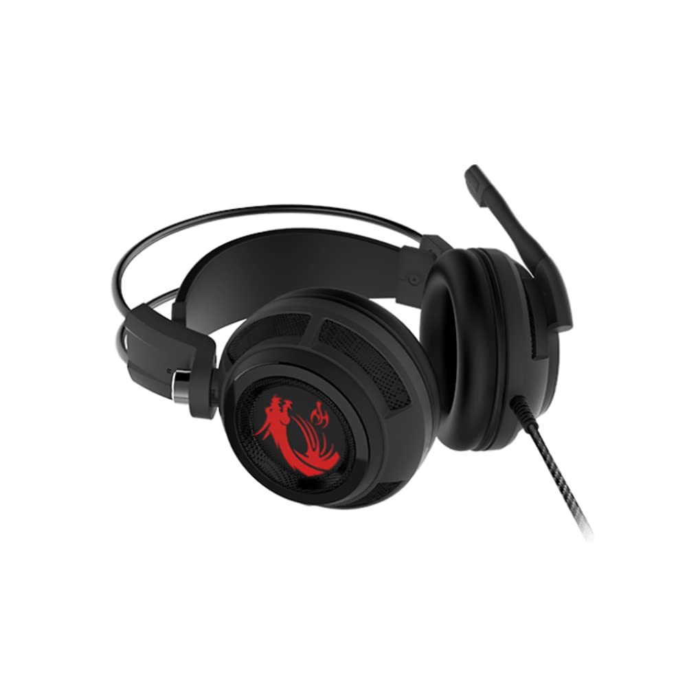 MSI DS502 Gaming Headset, Enhanced Virtual 7.1 Surround Sound, Ergonimic Design, Omnidirectional Microphone, Intelligent Vibration System, Red LED Lighting, PC/Mac