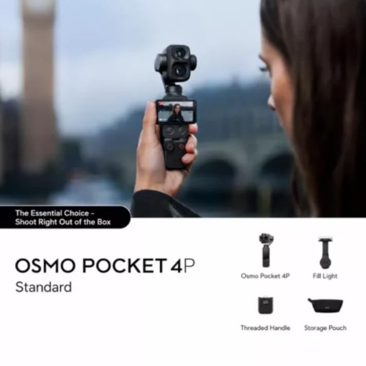 DJI Osmo Pocket 4P Standard Combo 1-inch CMOS wide-angle lens, 4K/60fps,103GB of Fast Internal Flash Memory 2.0-inch Rotatable 1,000-nit OLED Touchscreen-(Black)