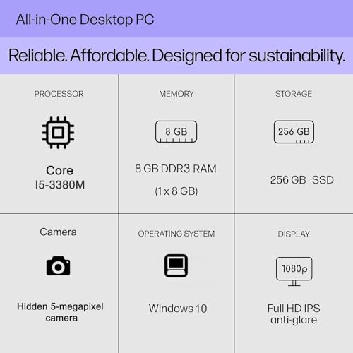 All in One Computer, 27 inch All in One Desktop Computer with I5-3380M CPU 8GB DDR3 256GB SSD 1920x 1080 Screen, 5MP Retractable Hidden Camera, Arabic Wired Keyboard & Wired Mouse Arabic system