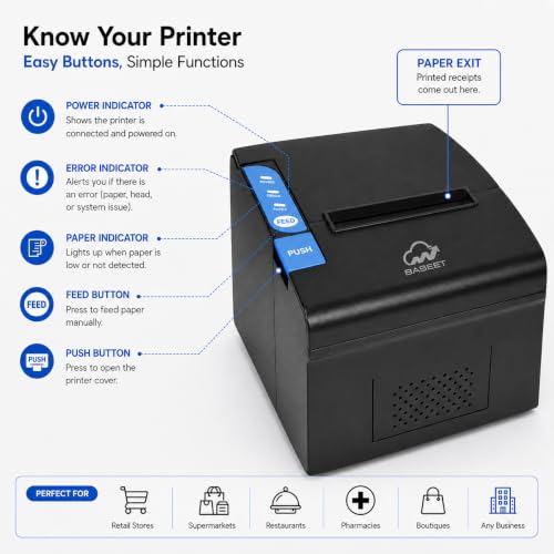 AL BASEET BAS-164 80mm Thermal Receipt Printer, High-Speed Direct Thermal POS Billing Printer, Inkless Receipt Printer for Windows, Mac & Linux, Retail, Restaurant, Supermarket, Cafe & CheckoutCounter