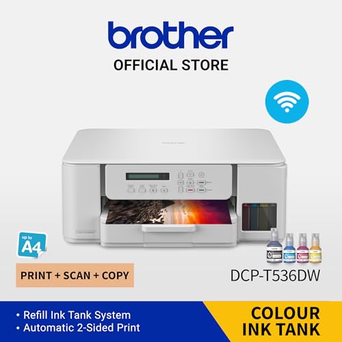 Brother Wireless All-in-One Ink Tank Printer, DCP-T536DW, Automatic Duplex Print, Wireless and Mobile Print, Compact Design, White