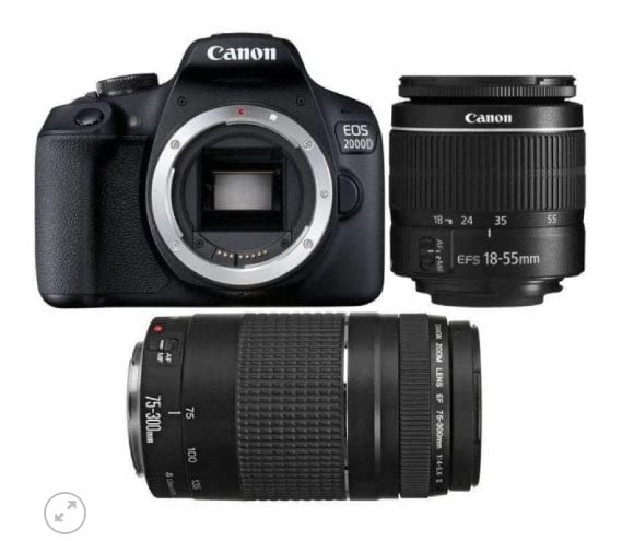 Canon EOS 2000D with EF-S 18-55mm IS, Lens & EF 75-300mm- black