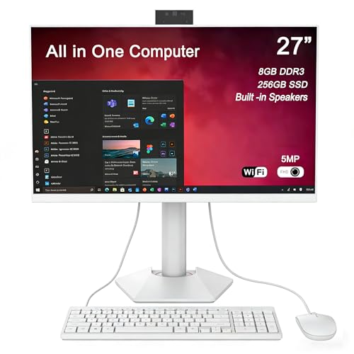 All in One Computer, 27 inch All in One Desktop Computer with I5-3380M CPU 8GB DDR3 256GB SSD 1920x 1080 Screen, 5MP Retractable Hidden Camera, Arabic Wired Keyboard & Wired Mouse Arabic system