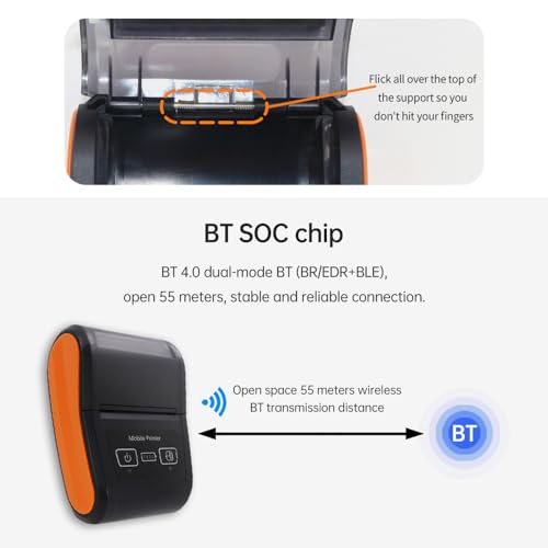 Eacam Portable Receipt Printer, Mini Thermal Printing with 2 Inch Thermal Paper Roll Compatible with Android/iOS/System for Billing in Hotels Shops Restaurants Malls Supermarkets Warehouses