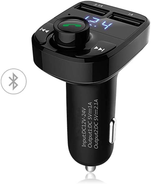 Crown Tech FM Transmitter for Car, Bluetooth 5.0 Radio Car Receiver Adapter with Hands-Free Calling and FM Transmitter MP3 Player, Dual USB Charging Port 3.1A and 1A, Support SD Card and USB Disk