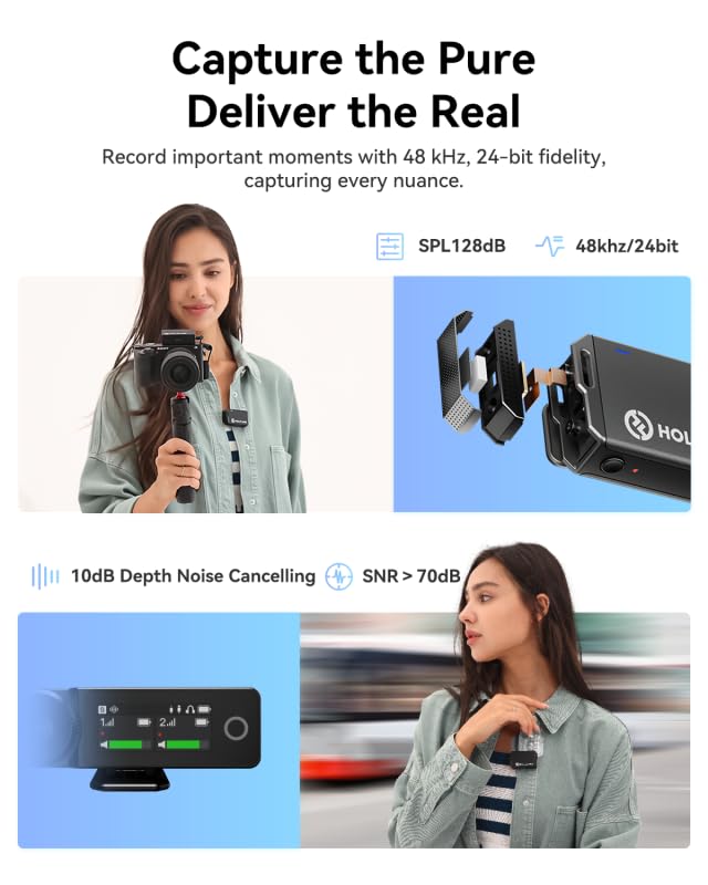 Hollyland LARK MAX Wireless Microphone, ENC Noise Canceling, Studio Audio Quality, 22H Duration, 820ft Range, 8GB Storage Recording Mic, Compatible with DSLR Camera, iPhone, Android and PC, black