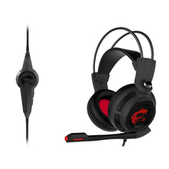 MSI DS502 Gaming Headset, Enhanced Virtual 7.1 Surround Sound, Ergonimic Design, Omnidirectional Microphone, Intelligent Vibration System, Red LED Lighting, PC/Mac