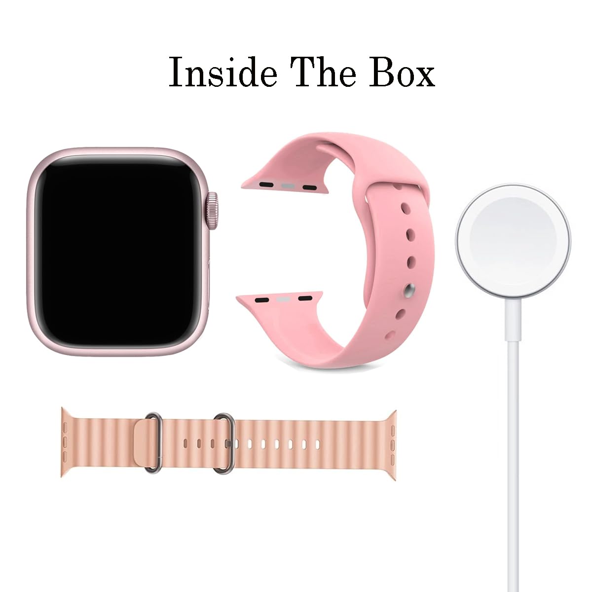 Modio MW09 Mini 36MM Smart Watch With 2 Pair Straps and Wireless Charger For Ladies and Girls Pink