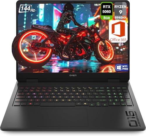 HP OMEN 16 Gaming Laptop 16 FHD 144Hz Display AMD Ryzen 9 8940HX NVIDIA RTX 5060 8GB 16GB RAM | 512GB SSD Windows 11 Black (Office 365)