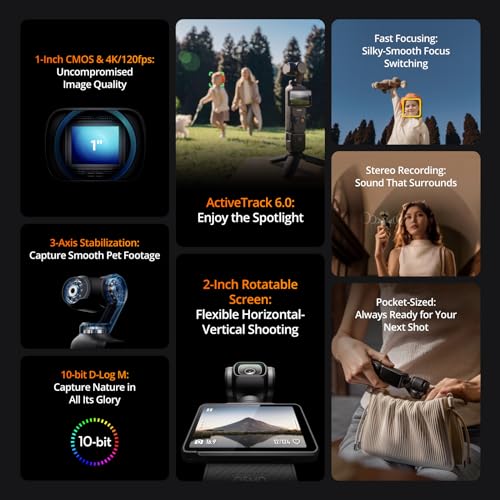 DJI Osmo Pocket 3, Vlogging Camera with 1'' CMOS & 4K/120fps Video, 3-Axis Stabilization, Face/Object Tracking, Fast Focusing, 2" Rotatable Touchscreen, UAE Version with Official Warranty Support