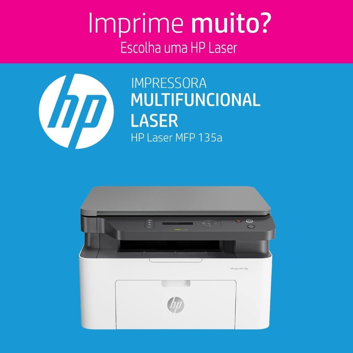 HP Laser MFP 135w - Wireless, Standard ADF - 40 Sheets, Print Speed up to 20 ppm, HP Smart App, White [4ZB83A]