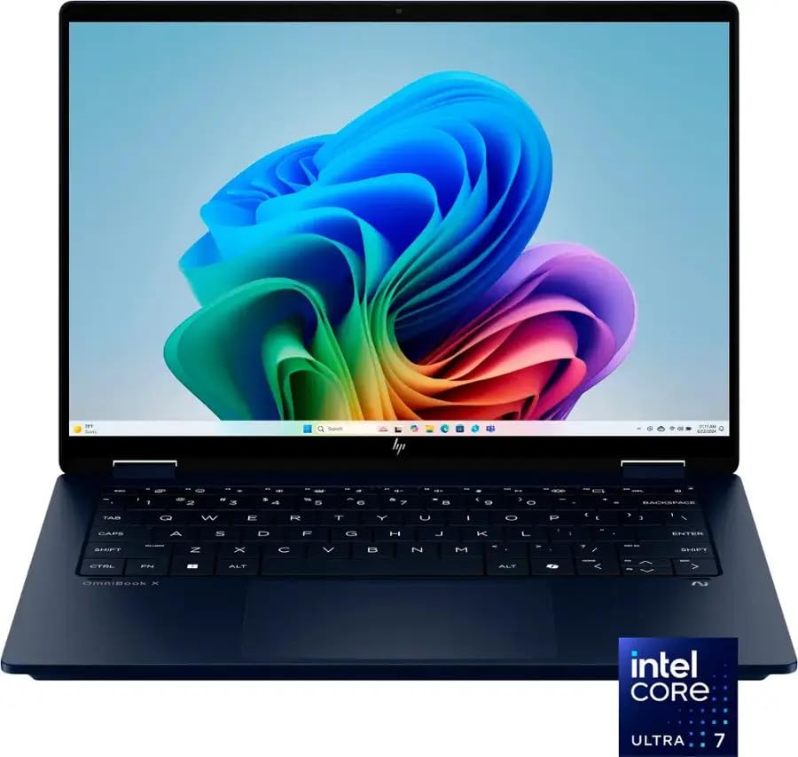 HP Omni Book X Flip 2-in-1 14 Touch Laptop, Intel Core Ultra 7 256V 8-Core, Intel Arc Graphics 140V16GB LPDDR5-2TB NVMe SSD, W11H,Backlit With Free Office 365