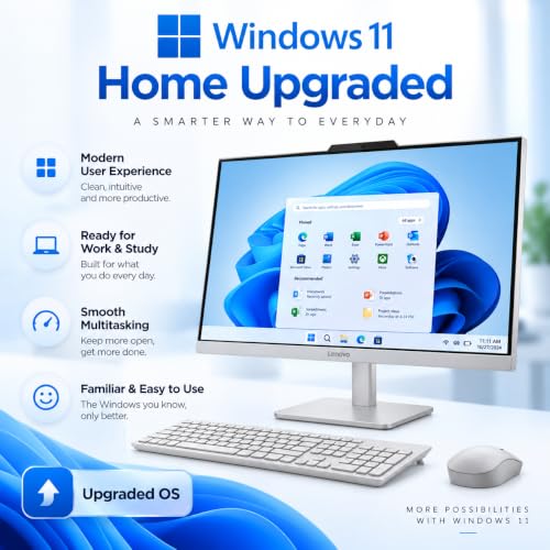 Lenovo A100 23.8" FHD All-in-One Desktop PC, Intel Core i3-N305, 16GB DDR5 RAM, 512GB PCIe NVMe SSD, Intel UHD Graphics, Wi-Fi 6, Windows 11 Upgraded, Cloud Grey – F0JN002SAK