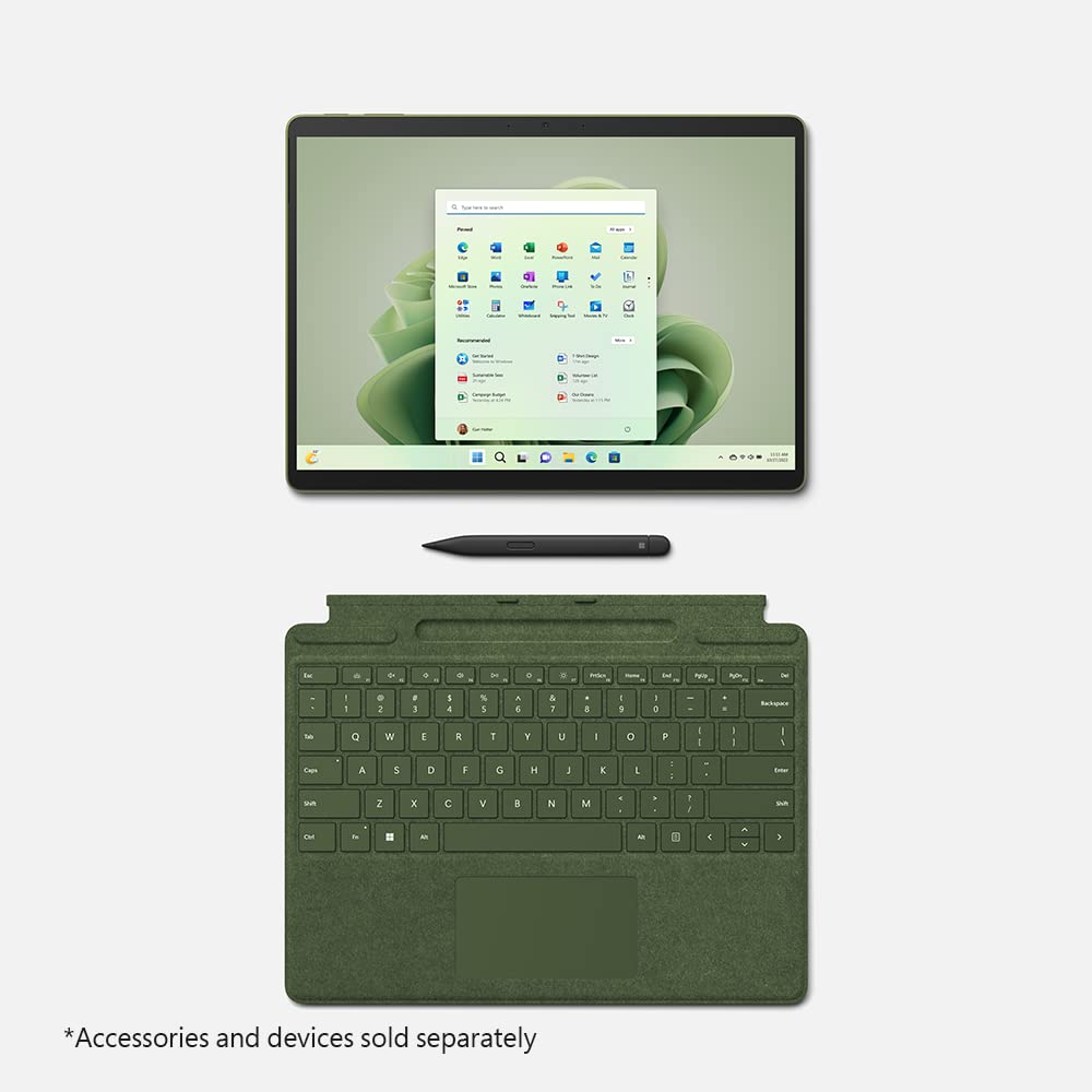 Microsoft Surface Pro 9 with 13" PixelSense Display, Intel Core i5-1235U, Intel Integrated graphics, 8GB RAM, 256GB SSD, Windows 11 Home, Forest Green - [QEZ-00059]- Device Only