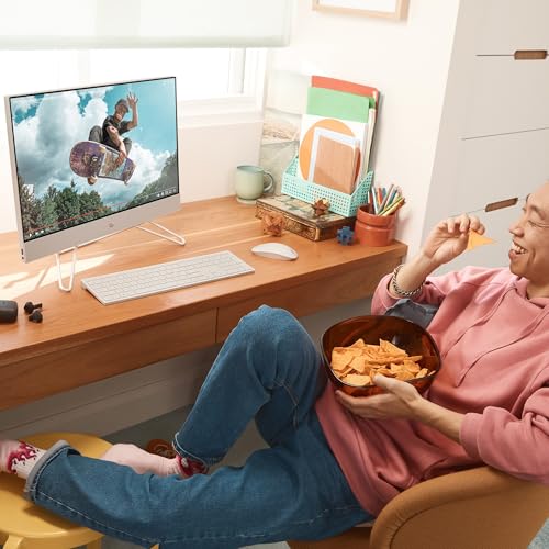 HP (Upgraded) All-in-One Desktop 24 With 23.8" FHD Display -Intel Core i3-1215U processor- Intel UHD Graphics - 8GB DDR4 RAM - 512GB NVMe SSD - USB White Wired Keyboard & Mouse -Win 11 - Starry White
