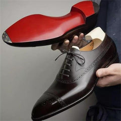 Loafers for Men Red Sole Brogue Round Toe Lace Up Pu Leather Party Weddings Shoes Men Shoes