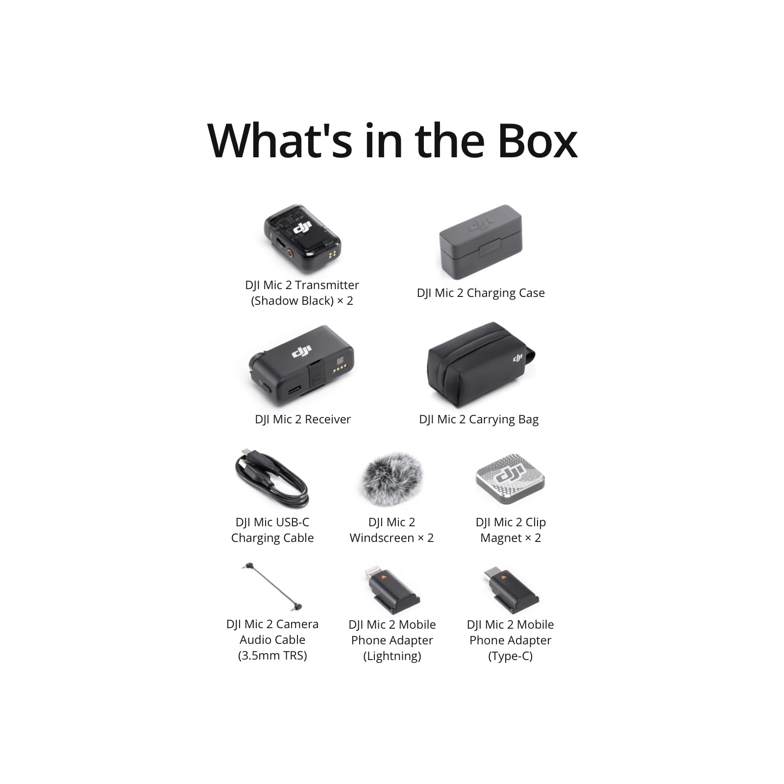 DJI Mic 2, Wireless Lavalier Microphone, Noise Cancelling, 48kHz 32-bit Float Internal Recording, 820 ft.(250m) Range, 18H Battery with Charging Case, Microphone for Camera/Phone, Vlog, Streaming