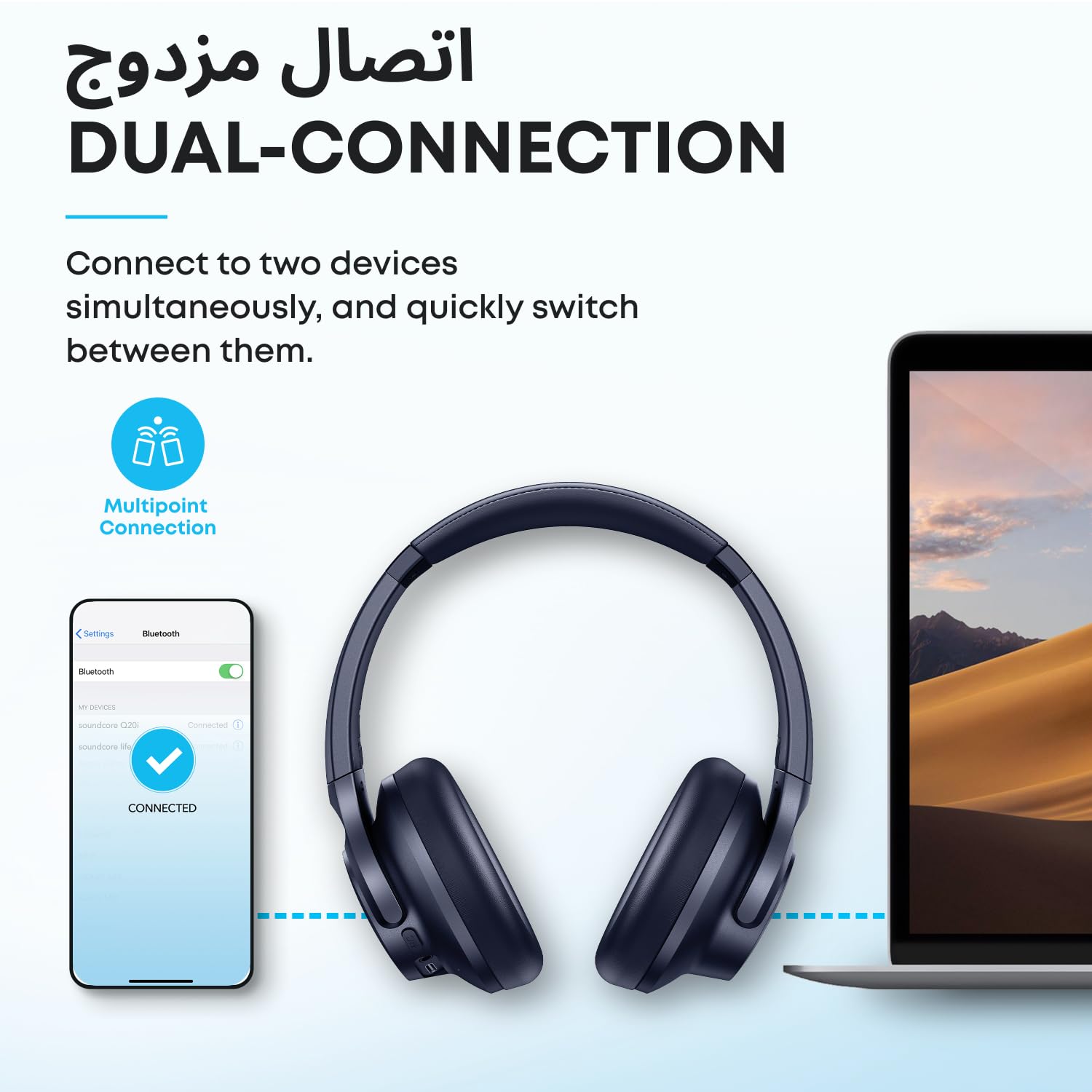 Soundcore by Anker Q20i Hybrid Active Noise Cancelling Headphones, Wireless Over-Ear Bluetooth, 40H Long ANC Playtime, Hi-Res Audio, Big Bass, Customize via an App, Transparency Mode