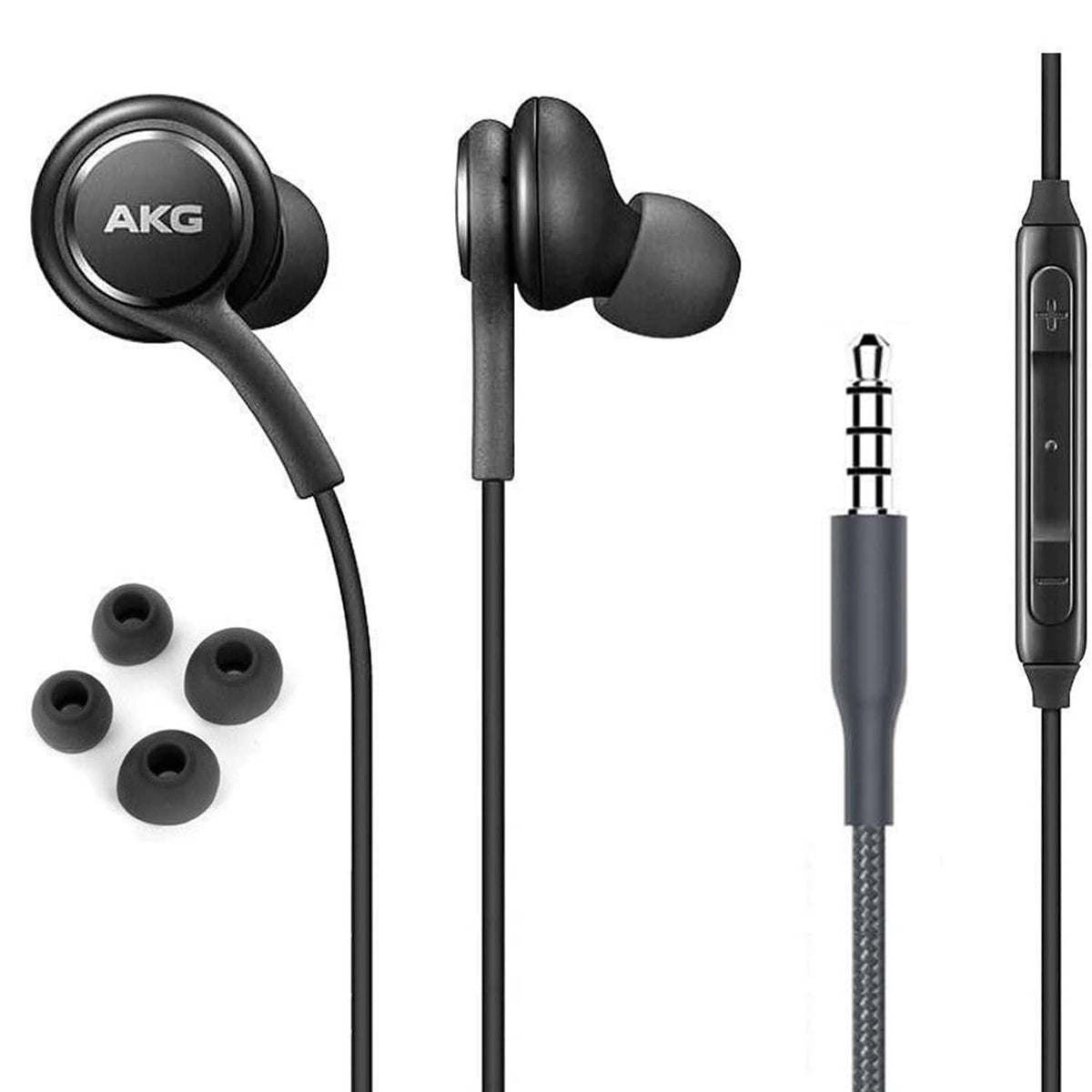 OEM ElloGear Earbuds Stereo Headphones for Samsung Galaxy S10 S10e Plus A31 A71 Cable - Designed by AKG - with Microphone and Volume Buttons (Black)