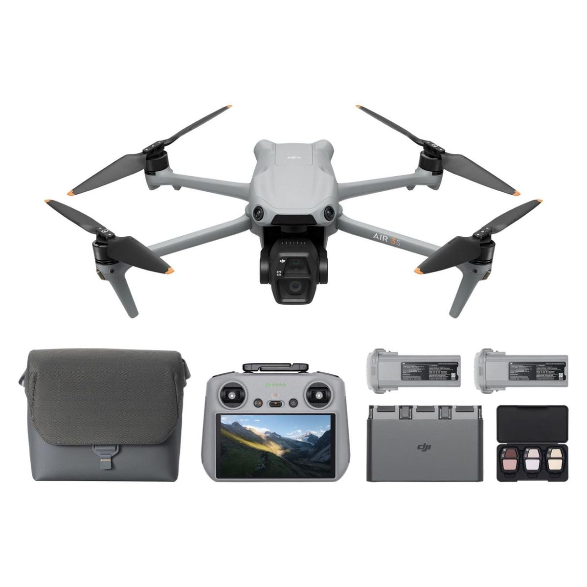 DJI Air 3S Fly More Combo (DJI RC 2), with 1" CMOS Wide-Angle & Medium Tele Camera, 4K/60fps, Omnidirectional Sensing & 3 Batteries, MOIAT Certified - UAE Version with Official Warranty Support