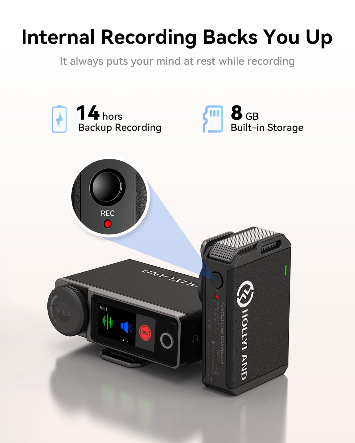 Hollyland LARK MAX Wireless Microphone, ENC Noise Canceling, Studio Audio Quality, 22H Duration, 820ft Range, 8GB Storage Recording Mic, Compatible with DSLR Camera, iPhone, Android and PC, black