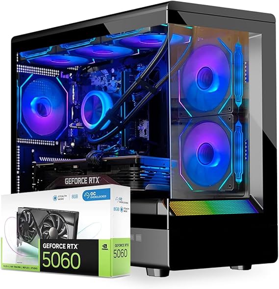 First Wave WildForge Gaming PC – Intel i7-13700F, 8GB RTX 5060 Graphics Graphics, 1TB NVMe SSD, WiFi, ARGB Intelligent Cooling, Win 1 Pro, 2Y Warranty – High-Performance Desktop (16GB)