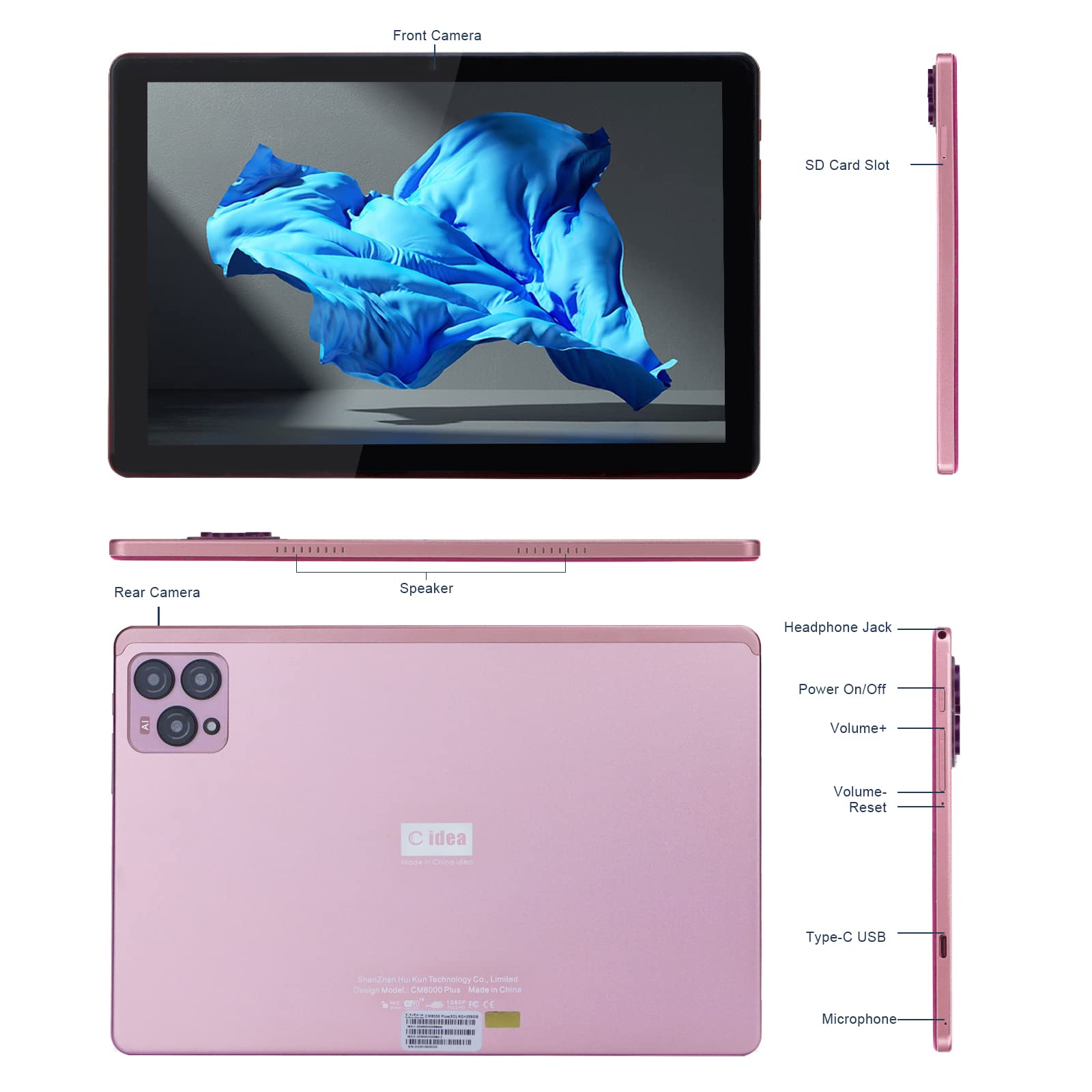 Tablets, Android 10 Inches Adult 13MP+16MP Dual Camera Sim 6GB RAM 256GB ROM Google Gaming Tablets With Keyboard (Pink)…