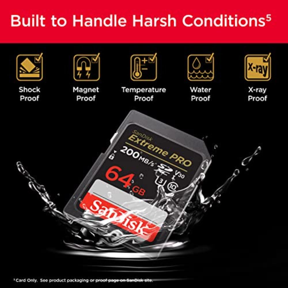 SanDisk 64GB Extreme PRO SDXC card + RescuePRO Deluxe, up to 200MB/s, UHS I, Class 10, U3, V30 SDSDXXU 064G GN4IN, Black