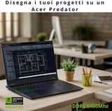 Acer Predator Helios Neo 16 AI Pc Gaming, Notebook Gaming Ultra 9 275HX, 32GB RAM DDR5, SSD 1TB PCIe, Display 16" WQXGA 240Hz, nVIDIA GeForce RTX 5070 Ti 12GB GDDR7, Laptop Gaming Keyboard RGB, W11