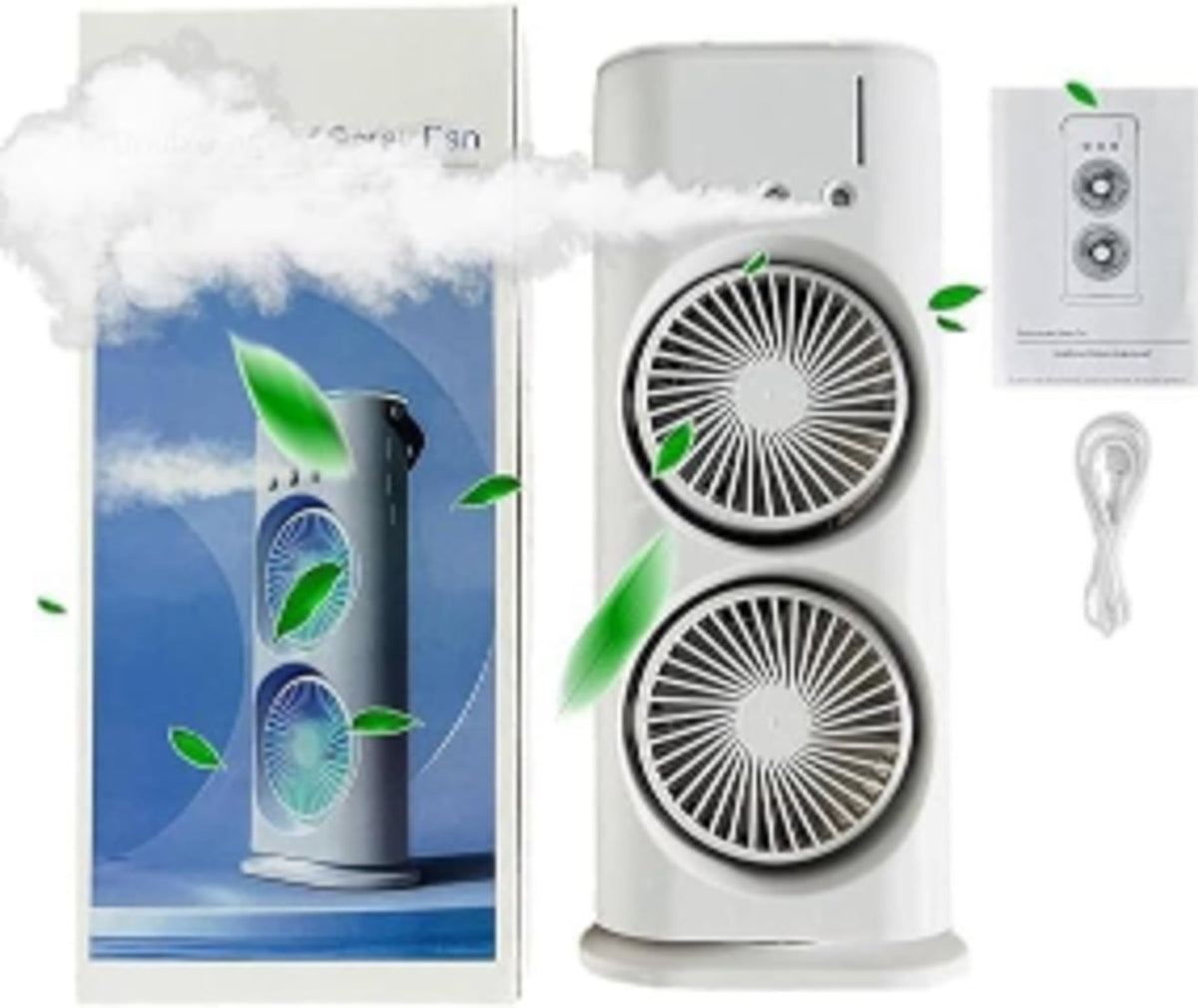 Portable AIR Conditioner With 2 FAN, Mini Air Cooler, Spray FAN Portable Humidifier Double Fan Air Conditioner, 300ml Mini Evaporation Cooler, USB Personal Conditioner With LED Lights, AC Cooling Doub