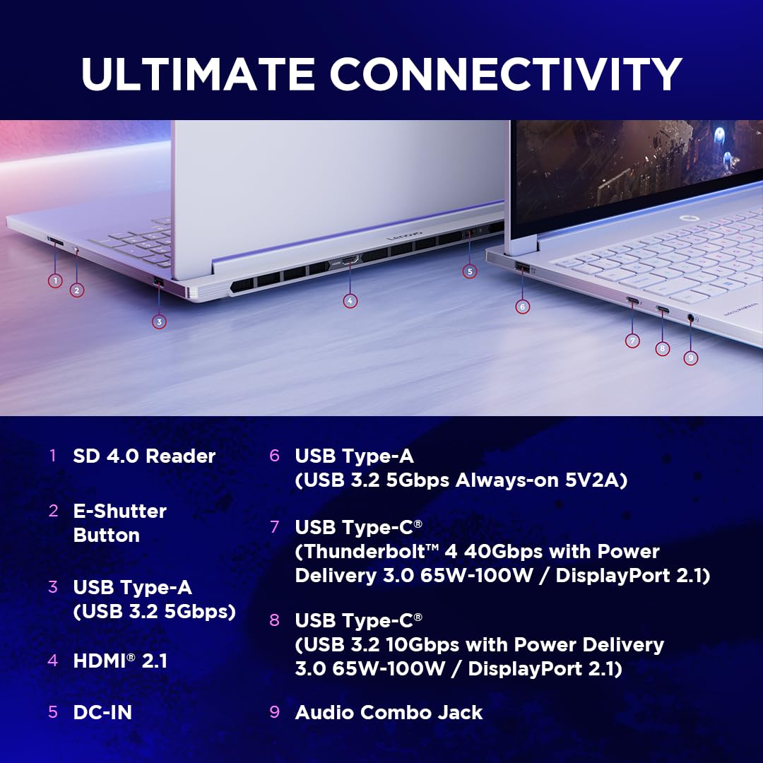 Lenovo Legion 7 16IAX10 AI Gaming Laptop 16" WQXGA OLED 240Hz, Intel Ultra 9 275HX, 32GB RAM, 2TB SSD, RTX 5070 8GB GDDR7, RGB ENG-ARB KB, Win11, Glacier White [83KY001NAX] + 2Y Premium Care