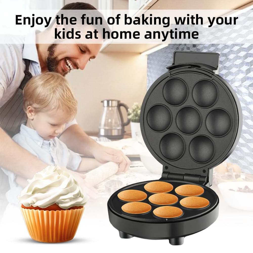 Electric Cake Pop Maker, 1000W Mini Machine Makes 7 Cake Pops in Minutes, Non-Stick Surface for Easy Cleanup, Fun Kitchen Appliance for Kids & Parties (White)