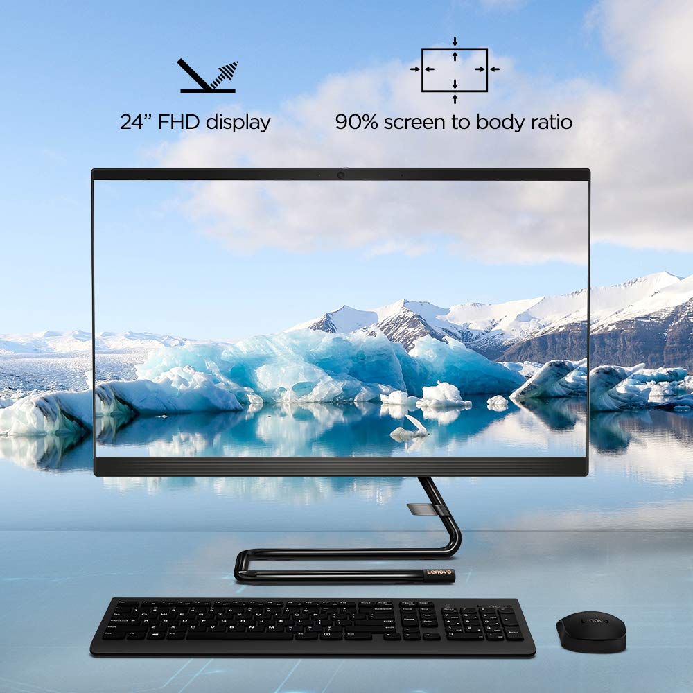 Lenovo IdeaCentre A340 23.8"(60.4cm) Full HD IPS All-in-One Desktop (Intel Core i5-10210U/8GB/512GB SSD/Windows 11/MS Office 2021/HD 720p Camera/Wireless Keyboard & Mouse/Black), F0E800YBIN