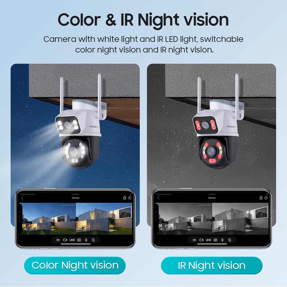 6MP Security Camera Outdoor Dual Lens,2.4G WiFi PTZ Outdoor Camera Home Security with Human Detection,Auto Tracking,Smart Siren,Color Night Vision,Two-Way Talk