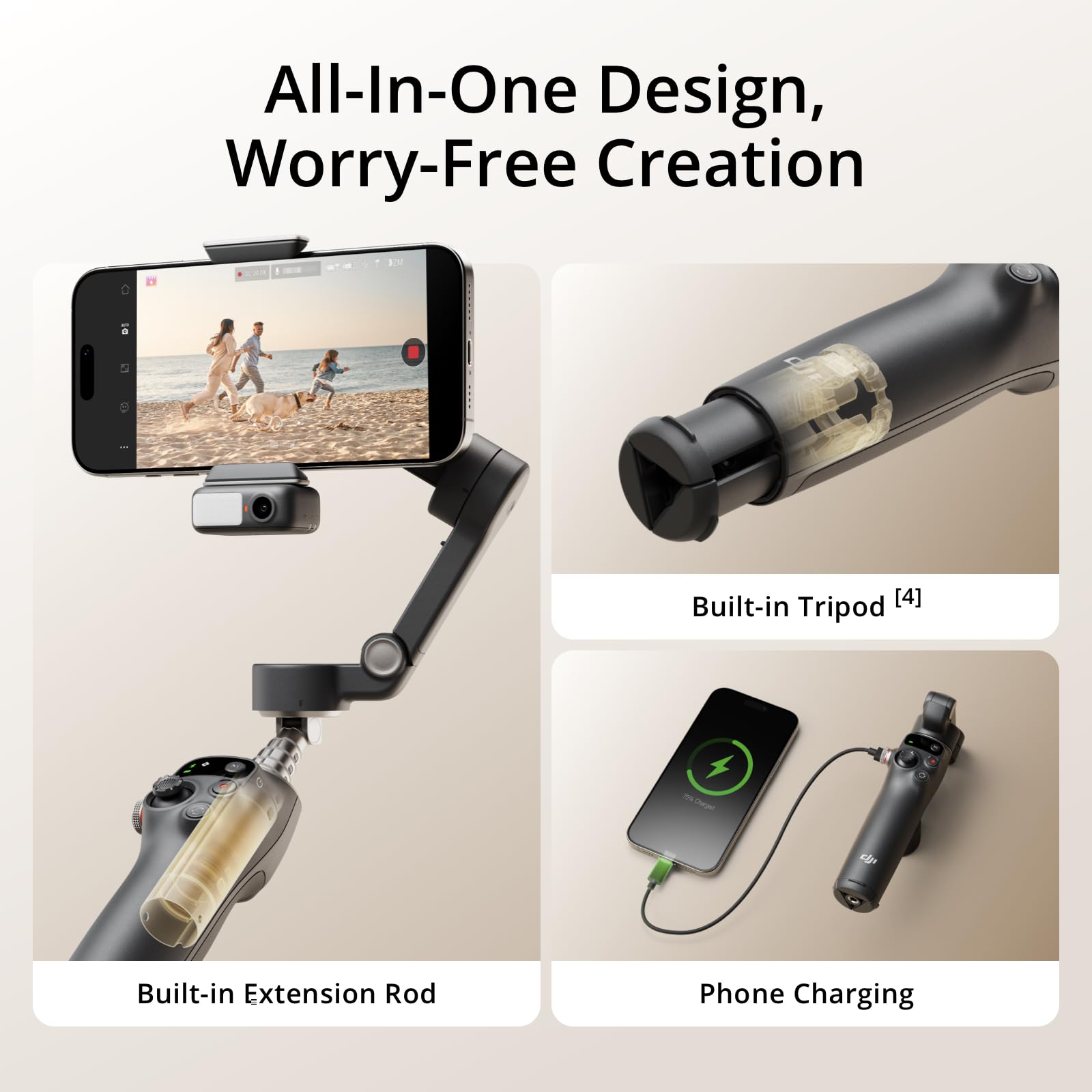 DJI Osmo Mobile 7P Gimbal Stabilizer for iPhone, Android, Native Tracking, 3-Axis Phone Gimbal, Built-in Extension Rod & Tripod, Phone Charging, UAE Version with Official Warranty Support