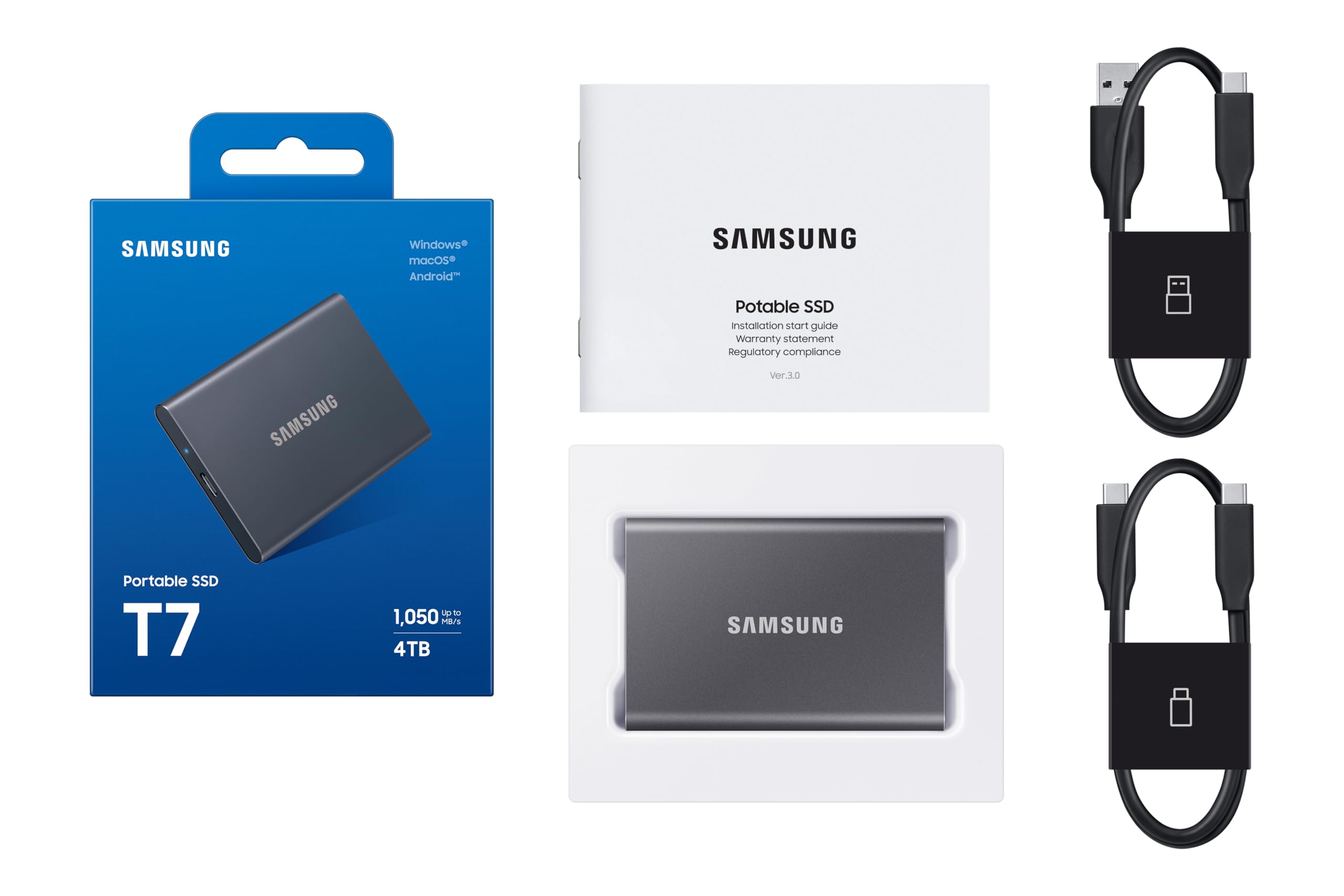 SAMSUNG SSD T7 Portable External Solid State Drive 1TB, Up to USB 3.2 Gen 2, Reliable Storage for Gaming, Students, Professionals, MU-PC1T0T/AM, Gray