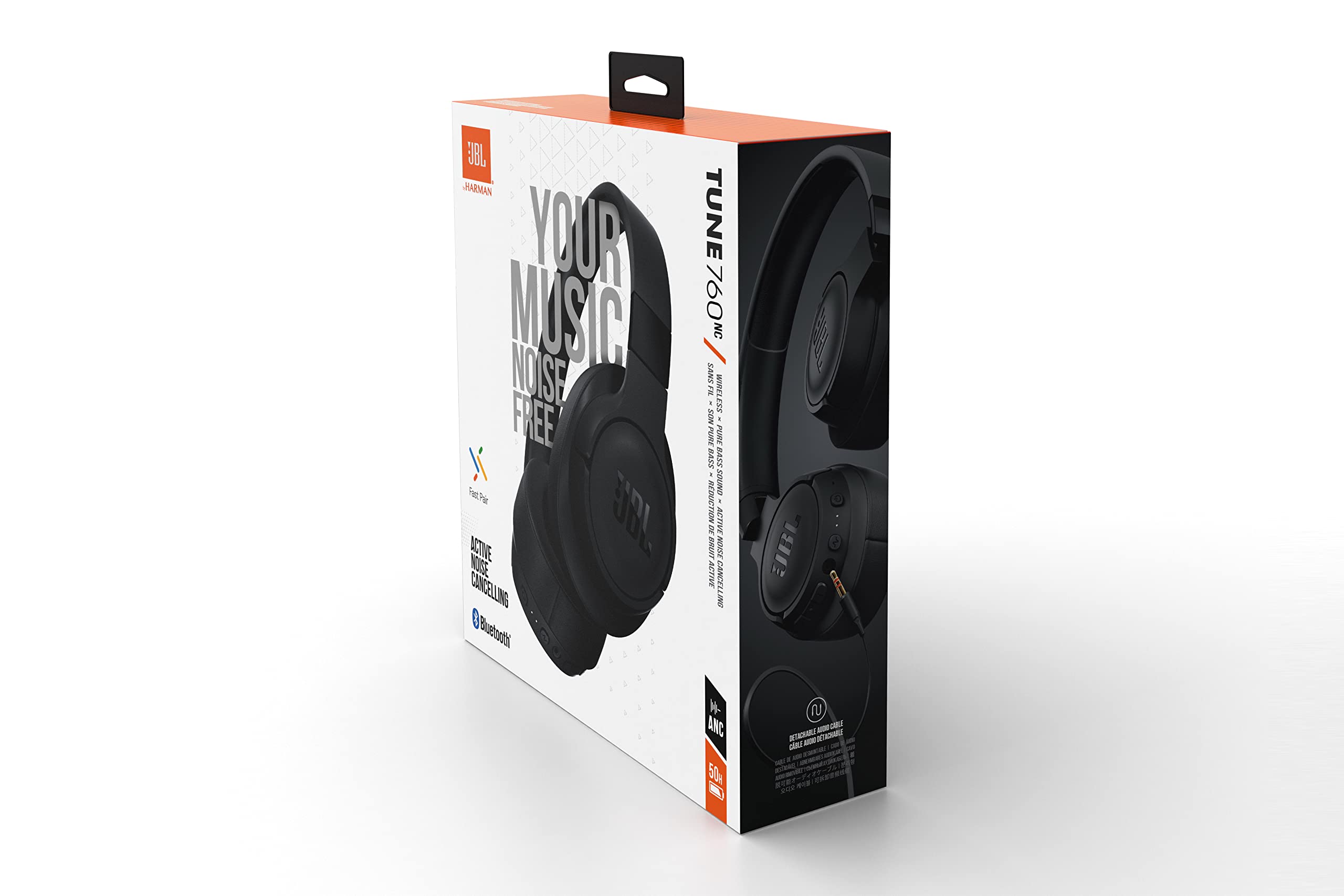 JBL Tune 760BT Wireless Over-Ear NC Headphones, Powerful Pure Bass Sound, ANC + Ambient Aware, 50H Battery, Hands-Free Call, Voice Assistant, Fast Pair - Black, JBLT760NCBLK